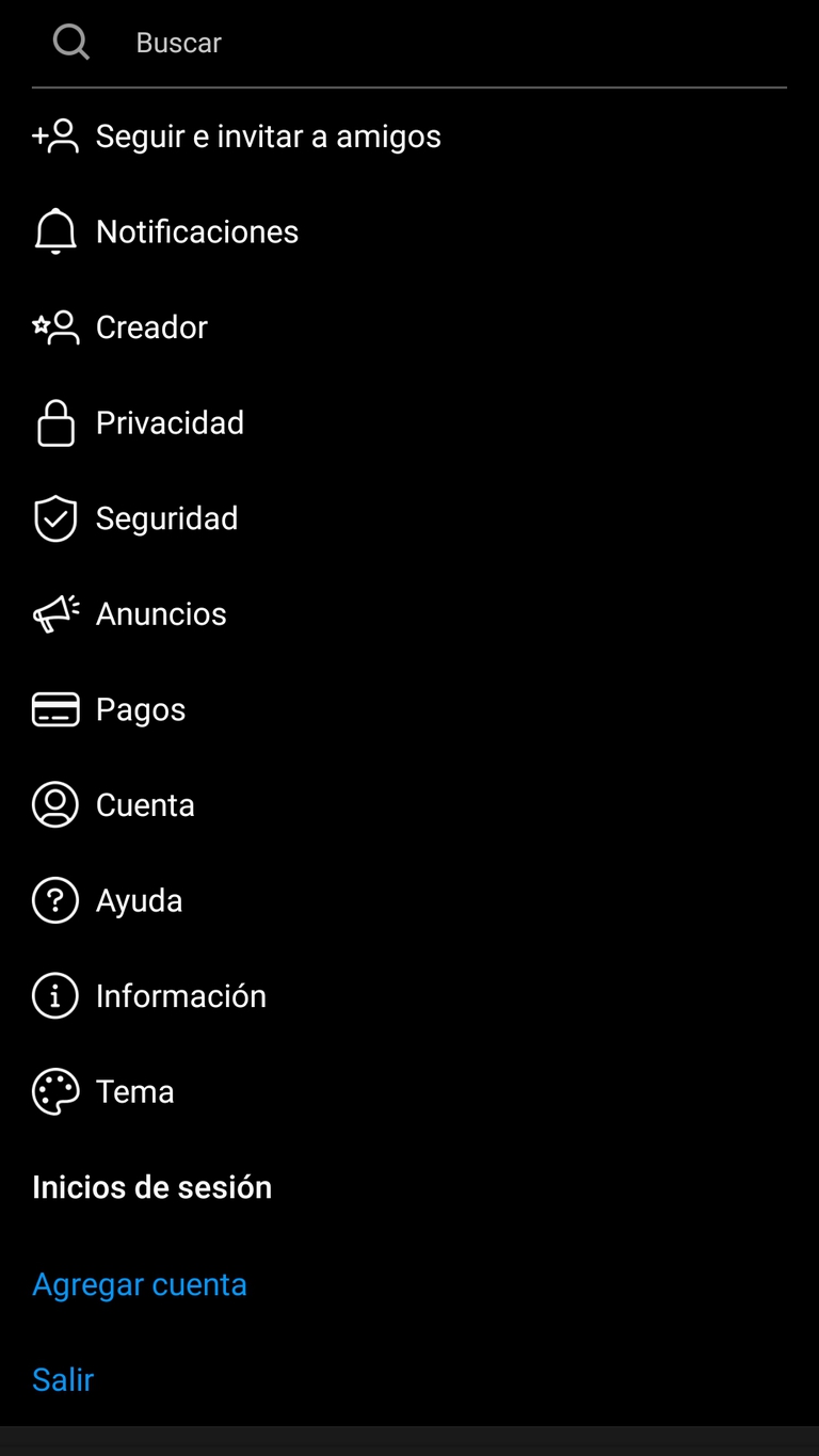 La opción "modo oscuro" dentro de Instagram.